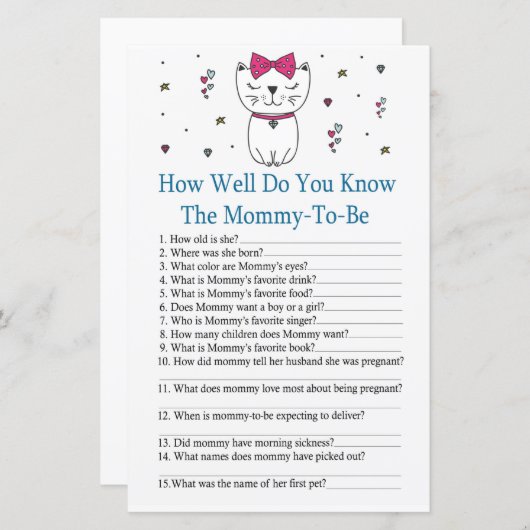 Cat赤ちゃんシャワーゲームをどれだけ知っているか (正面/裏面)