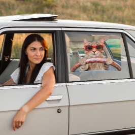 Cat おもしろい Driving Car Shade 16" x 12" ウィンドウサイン