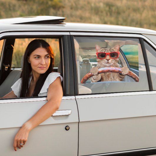 Cat おもしろい Driving Car Shade 16" x 12" ウィンドウサイン