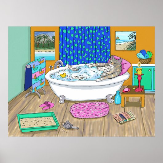 Cat おもしろい in Bath 665 Poster ポスター (正面)