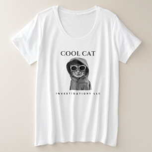 Cat カッコいい Black/WhiteロゴT プラスサイズTシャツ
