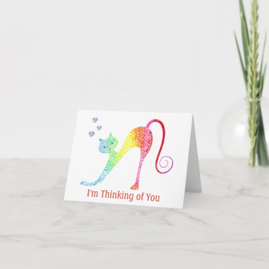 Cat -カラフル Small、4" x 5.6インチ折り畳みノートカード ノートカード (正面)