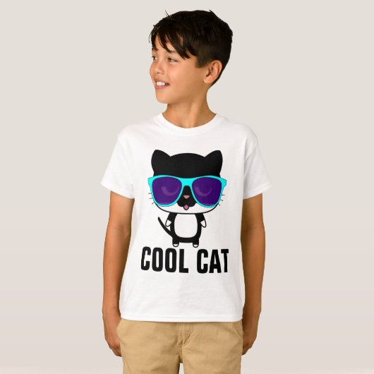 CAT クール Kidsおもしろい Boys T-shirts Tシャツ (正面フル)