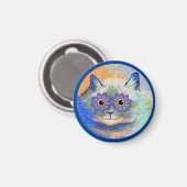 Cat, サイケデリック by Louis Wain,Button Keychain Mag(Cat マグネット (正面/裏面)