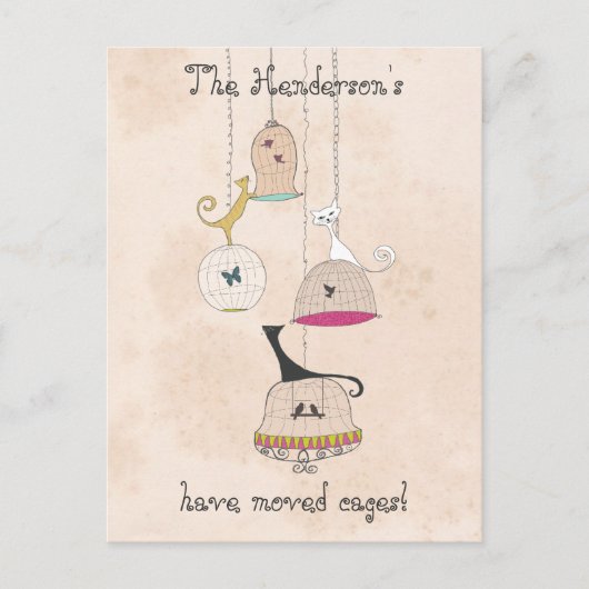 Cat 熱狂する Lady Cats in Birdcagesの住所の変更 案内ポストカード (正面)
