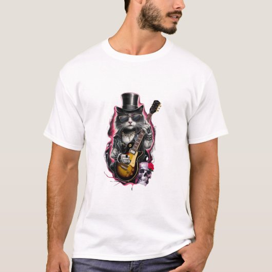 Cat 遊's Guitar Rock & 80s転が 90sロックバンドC Tシャツ (正面)