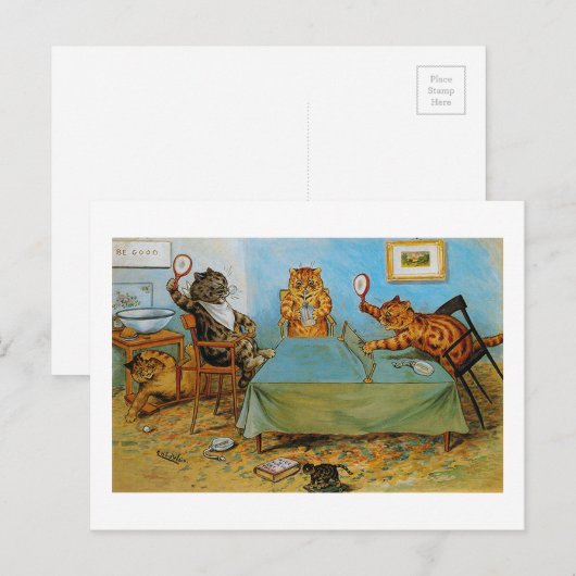 Cat 遊Table Tennis、Louis Wain ポストカード (正面/裏面)