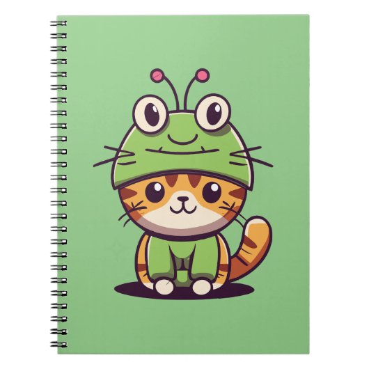 Cat 魅力的 in Frog Hat – かわいいベビー子猫 ノートブック (正面)