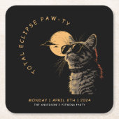 Cat 2024トータル太陽のEclipse表示パーティーInvi スクエアペーパーコースター (正面)