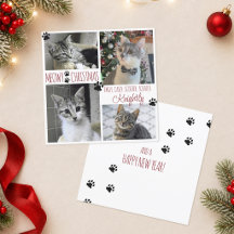 Cat 4おもしろいフォトポープリントMEOWY CHRISTMASカード