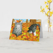 Cat 441秋秋おもしろいグリーティングカード カード (黄色い花)
