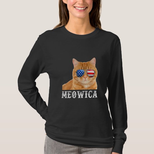Cat 4 Of 7月Kitten Mericaアメリカ国旗 Tシャツ (正面)