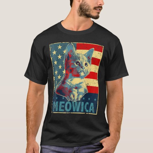 Cat  4th Of July American US Flag Tシャツ (正面)