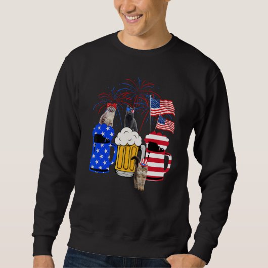 Cat 4th Of July Costumes Red White Blue Beer Glass スウェットシャツ (正面)