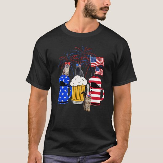 Cat 4th Of July Costumes Red White Blue Beer Glass Tシャツ (正面)