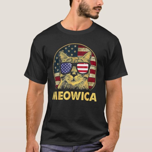 Cat 4th Of July Meowica Girls Boys American Flag S Tシャツ (正面)