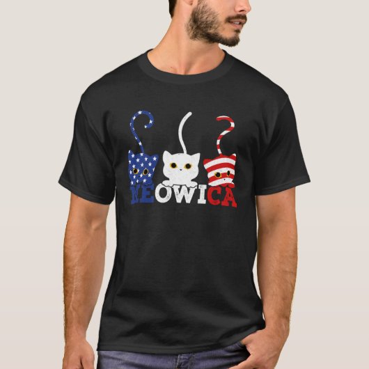 Cat 4th of July  Meowica Merica Men USA American F Tシャツ (正面)