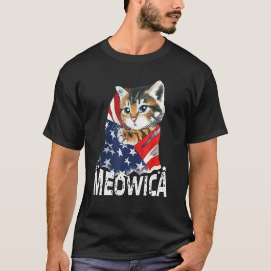 Cat 4th Of July Meowica Patriotic Kitten American Tシャツ (正面)