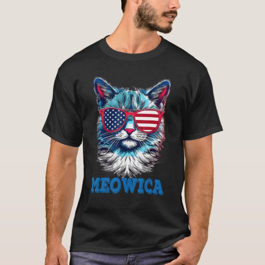 Cat 4th of July Meowica Patriotic Tシャツ (正面)