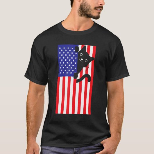 Cat 4th Of July US Flag Patriotic American 1 Tシャツ (正面)