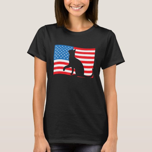 Cat 4th Of July US Flag Patriotic American Tシャツ (正面)