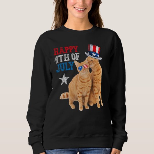 Cat 4th of July USA Flag Family Matching Couples F スウェットシャツ (正面)