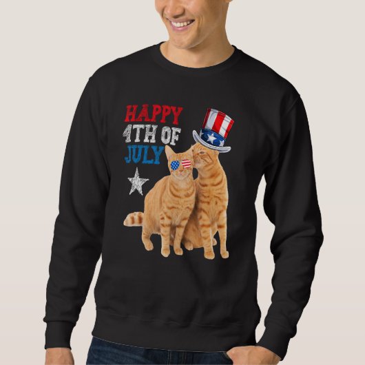 Cat 4th of July USA Flag Family Matching Couples F スウェットシャツ (正面)