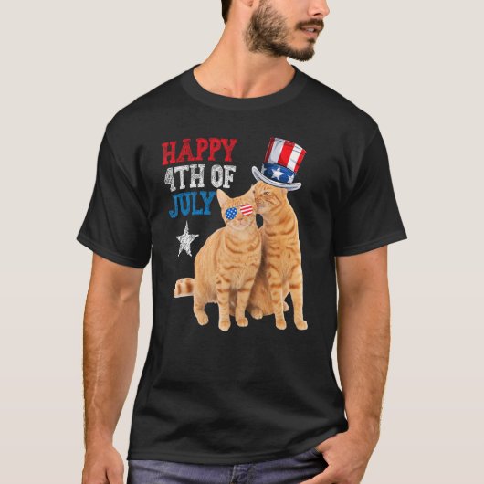 Cat 4th of July USA Flag Family Matching Couples F Tシャツ (正面)