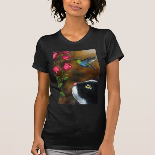 Cat 571 Tuxedo with Hummingbird Tシャツ (正面)