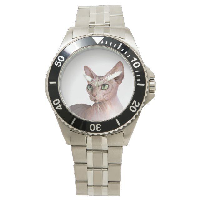 Cat 578 Sphynx white background 腕時計 (正面)