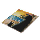 Cat 597黒猫オンビーチ タイル (側面)