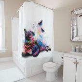 Cat 614ピンク青い蝶 シャワーカーテン (インサイチュ)