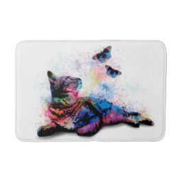 Cat 614ピンク青い蝶 バスマット