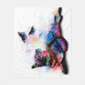 Cat 614ピンク青い蝶 フリースブランケット (正面)