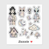 Cat Alien Pinup Girl Cool Illustration Sticker Set シール (シート)