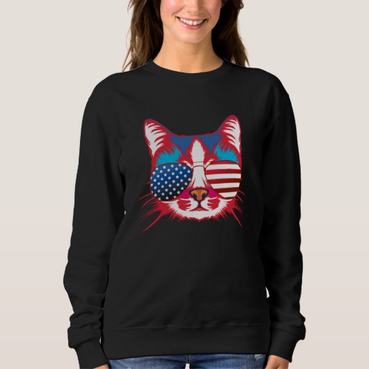 Cat  America Patriotic 4th July Independence Sungl スウェットシャツ (正面)
