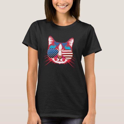 Cat  America Patriotic 4th July Independence Sungl Tシャツ (正面)
