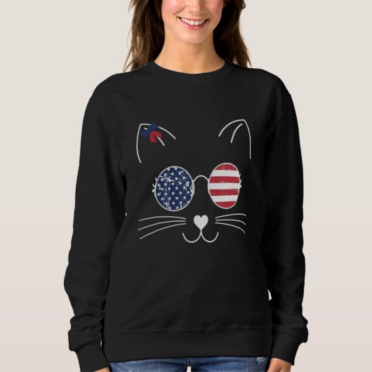 Cat American Flag America USA 4th of July スウェットシャツ (正面)