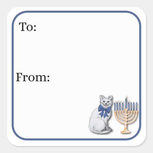 Cat and a Menorah Sticker スクエアシール (正面)