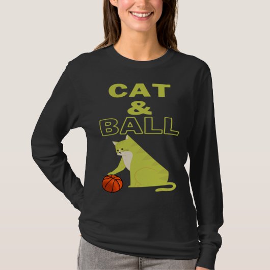 Cat and Ball cat holding a basketball with its paw Tシャツ (正面)