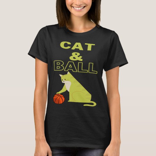 Cat and Ball cat holding a basketball with its paw Tシャツ (正面)
