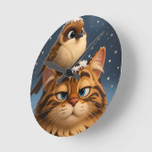cat and bird ラウンド壁時計 (傾斜)