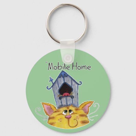 Cat and Bird House Mobile Home キーホルダー (正面)