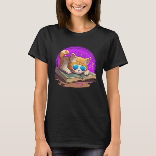 Cat  and Bookworm Book  Books and Cat fans Tシャツ (正面)