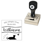 Cat and Butterfly with Script Nameフォント ラバースタンプ (押印)