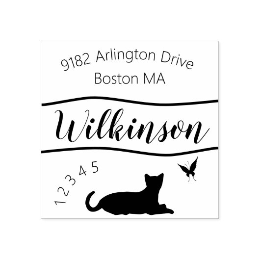 Cat and Butterfly with Script Nameフォント ラバースタンプ (インプリント)