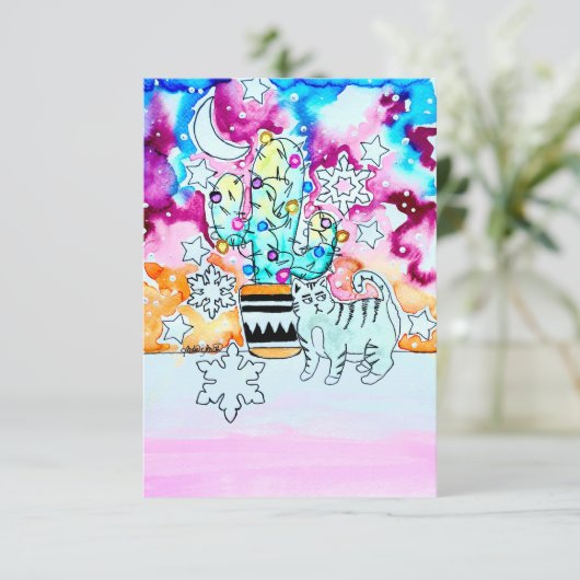 Cat and Cactus Christmas Card 招待状 (スタンド正面)