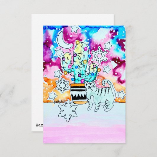 Cat and Cactus Christmas Card 招待状 (正面/裏面)