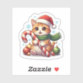 Cat and Candy Cane Cute Christmas Holiday Sticker シール (シート)