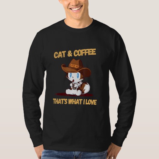 Cat and Coffee Print - The Ideal for Any Cat Lover Tシャツ (正面)